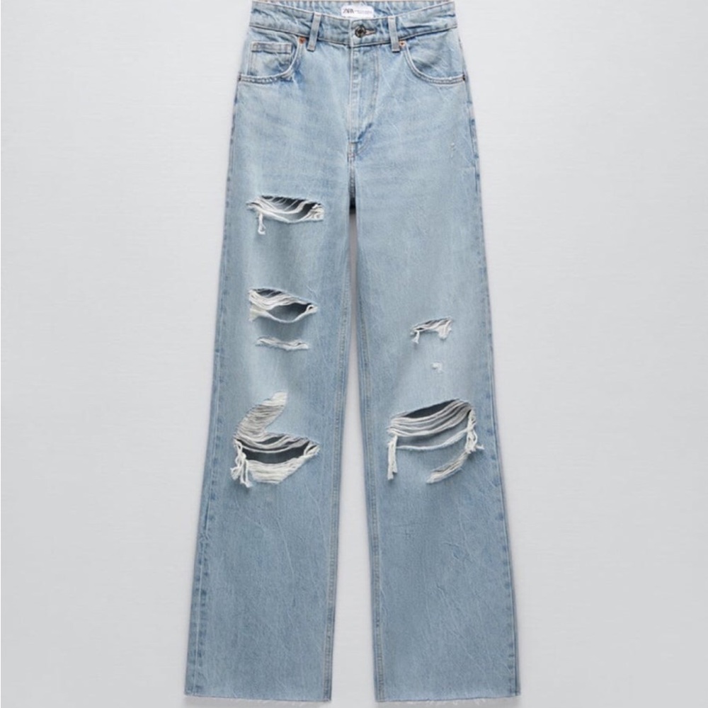 Zara denim distressed jeans Sz 2 - Picture 1 of 3